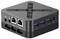 Kompakter schwarzer Mini-PC oder Hub mit belüftetem Oberteil, zwei Ethernet-Anschlüssen, drei USB-Anschlüssen, Kopfhörerbuchse und DC-Eingang