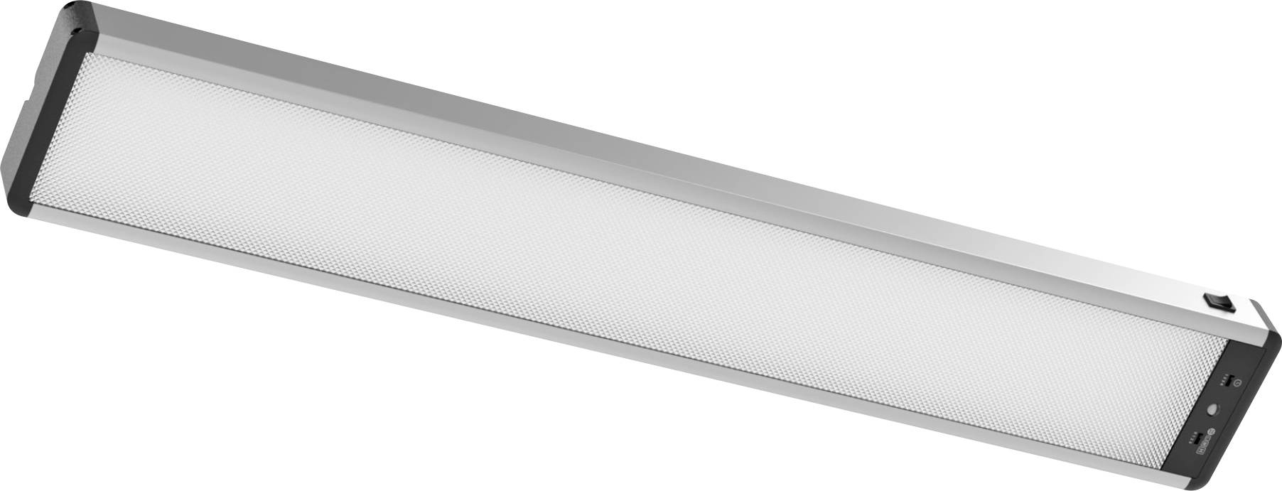 Eine rechteckige LED-Leuchte mit metallischem Rahmen und Diffusor, zur Deckenmontage geeignet, um gleichmäßige Ausleuchtung zu bieten.