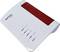 Ein weiß-roter WLAN-Router mit der Bezeichnung „FRITZ!Box Cable" mit Kontrollleuchten für Stromversorgung, WLAN, Telefon, LAN und Info auf einer beigen Oberfläche.
