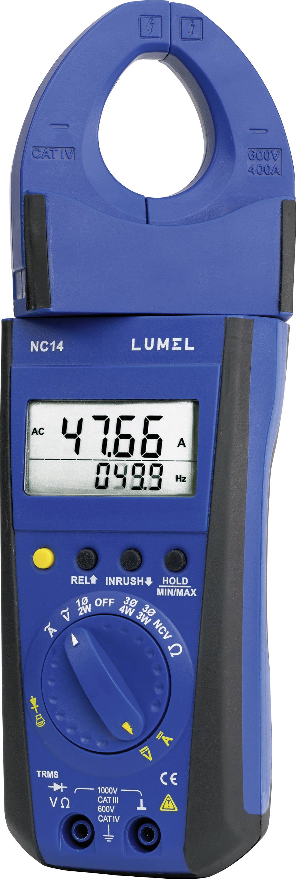 Ein blauer digitales Zangenprüfgerät zeigt „47.66" auf seinem Bildschirm an. Es wird zur Messung von elektrischem Strom und anderen verwandten Größen verwendet.