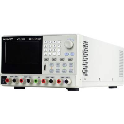 Voltcraft VSF-2000 Gleichstromversorgung mit großem Display, numerischer Tastatur, Regelknopf und mehreren Ausgangsklemmen auf der Frontplatte.