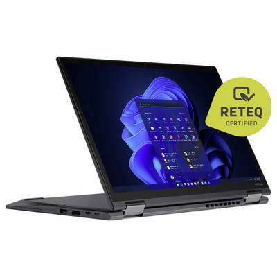 Ein Laptop, auf dessen Bildschirm das Windows 11-Startmenü angezeigt wird, mit einem grünen "RETEQ Certified"-Badge, das eine Zertifizierung anzeigt.