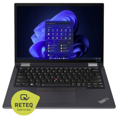 Ein schwarzer Laptop mit dem Windows 11-Startmenü auf dem Bildschirm und einem „RETEQ CERTIFIED"-Etikett in der unteren linken Ecke.