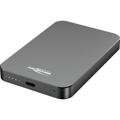 Tragbare externe Festplatte mit Anzeigeleuchten und USB-C-Anschluss auf der Vorderseite.