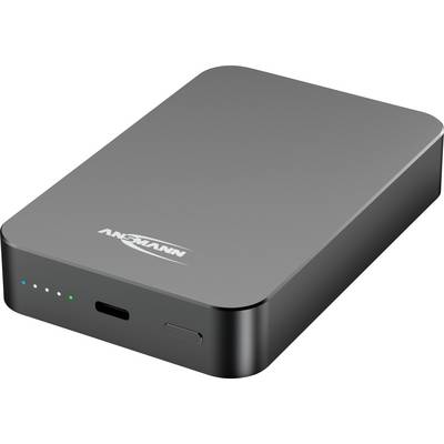 Externe schwarze Festplatte mit abgerundeten Ecken, LED-Statusleuchten auf der Vorderseite und USB-C-Anschluss auf weißem Hintergrund.