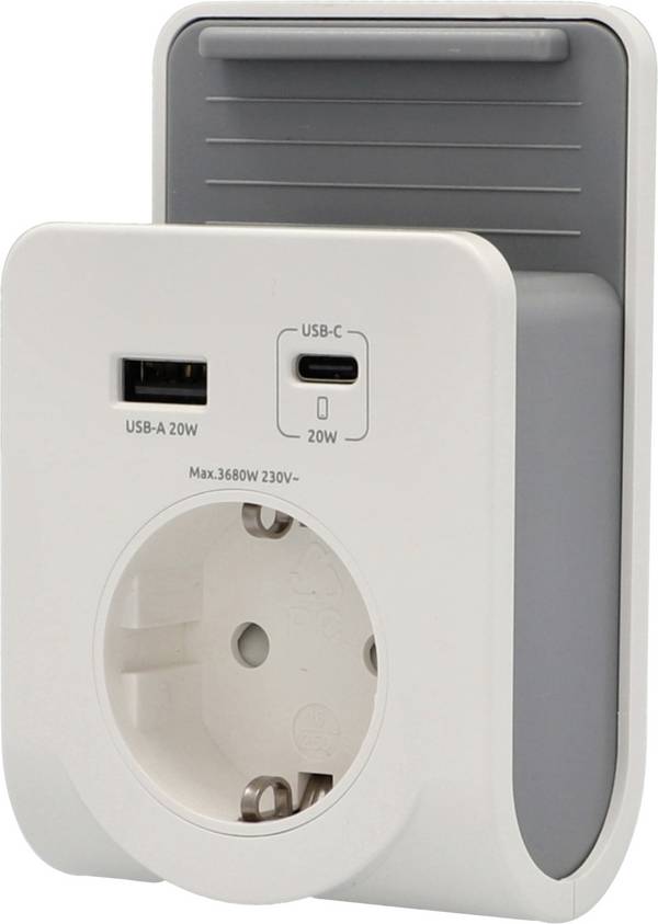Unitec US-Stecker 20 W 1x USB-A, 1x USB-C® USB PD 3.0 Weiß, Grau Innenbereich, Steckdose USB Power Delivery (USB-PD)