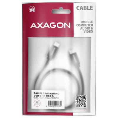 AXAGON USB-C zu USB-C Kabelpaket, gekennzeichnet als CABLE und MOBILE COMPUTER AUDIO & VIDEO, zeigt ein 2 m USB 3.2 Gen 1, 5 Gbps, PD 60W 3A Kabel.