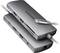 Silberner AXAGON USB-C Hub Dock mit mehreren USB-Anschlüssen, HDMI, SD-/microSD-Slots, Ethernet und angeschlossenen Kabeln.