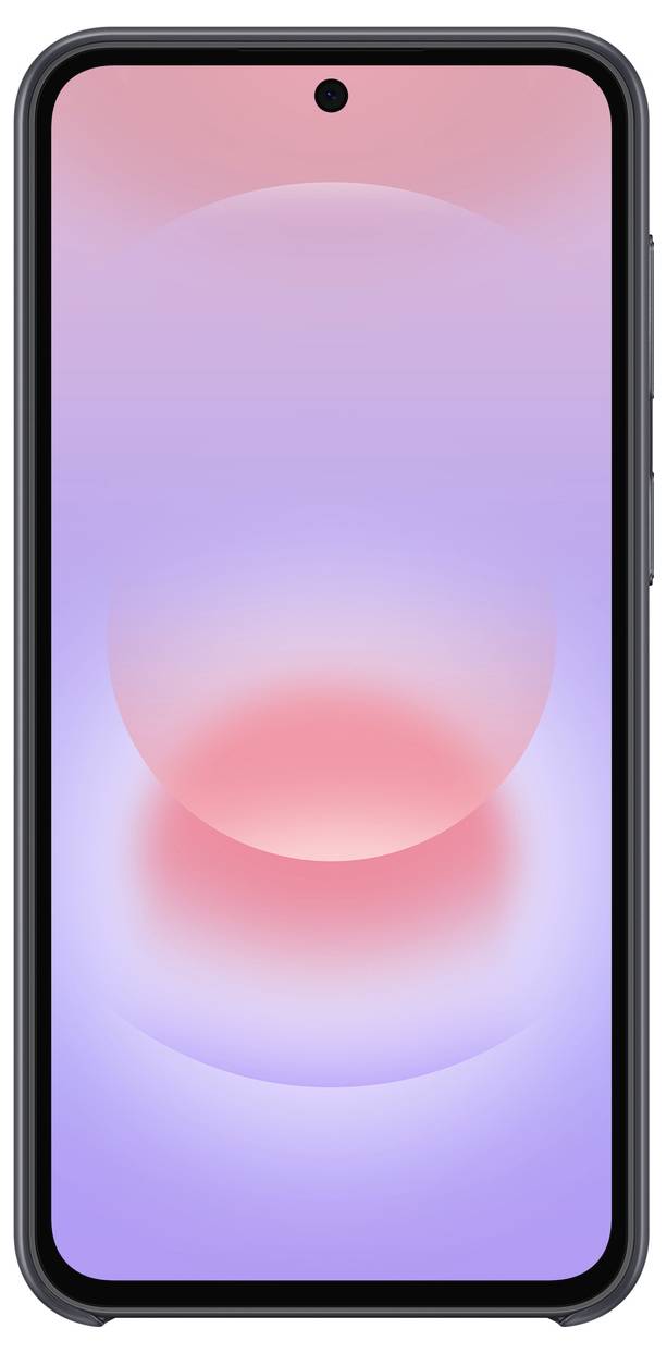 Smartphone mit einem rosa und violetten abstrakten Farbverlauf-Hintergrund und einer zentrierten Punch-Hole-Frontkamera.