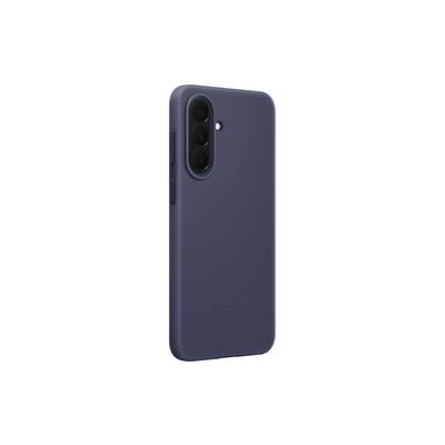 Dunkelblues Samsung-Smartphone in Rückansicht mit Dreifach-Rückfahrkamera und Blitz auf einfachem weißem Hintergrund