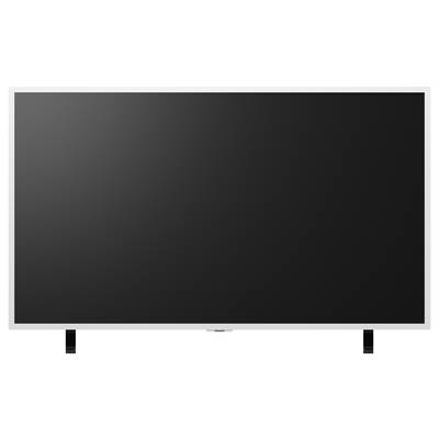 Leerer Flachbildfernseher oder Monitor mit schwarzem Bildschirm auf weißem Hintergrund.