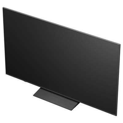 Flachbildfernseher auf einem Ständer, gezeigt in einer frontalen Produktansicht auf weißem Hintergrund.