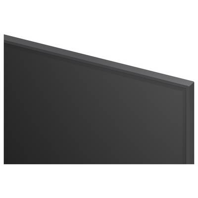 Nahaufnahme eines schwarzen Flachbildschirms oder Monitors, die nur die obere rechte Ecke und die Blende zeigt.