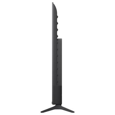 Seitenansicht eines schwarzen Taschenmessers zum Zusammenklappen mit offener Klinge und ausgefahrenem Sockel/Ständer, dargestellt vor einem weißen Hintergrund.