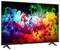 Flachbildfernseher zeigt einen farbenfrohen abstrakten Spritzer aus tintenähnlicher Farbe auf dunklem Hintergrund, mit Regenbogentönen über den gesamten Bildschirm verteilt.