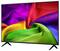 Flachbildfernseher zeigt ein lebendiges Regenbogenfarbenes Stoffbild auf weißem Hintergrund an.