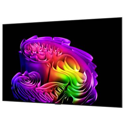 Abstrakte farbenfrohe 3D-Darstellung von geschichteten, gefalteten bandartigen Formen, die auf schwarzem Hintergrund einen Regenbogenstrudel bilden.