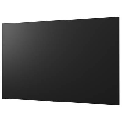 Leerer schwarzer Flachbildfernseher oder Monitor in Schrägansicht auf weißem Hintergrund.