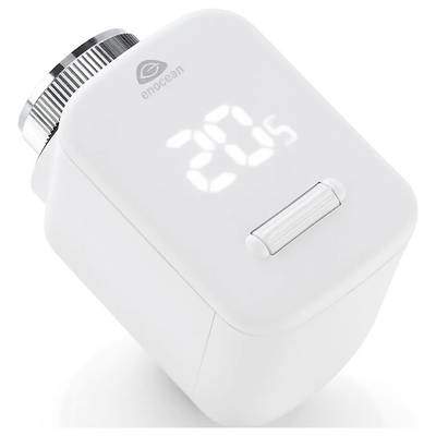 White EnOcean Smart-Thermostat-Ventilregler mit digitalem Temperaturanzeige von 20,5°C und Einstellrad.