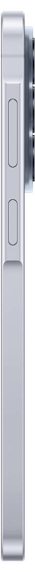Seitenansicht eines silbernen Smartphones mit schlanker Kante, Lautstärkereglern und einem Stummschalter.