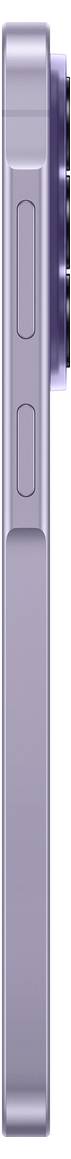 Seitenansicht eines schlanken violetten Smartphones oder Mediaplayers, die sein dünnes Profil und die Seitentasten zeigt.