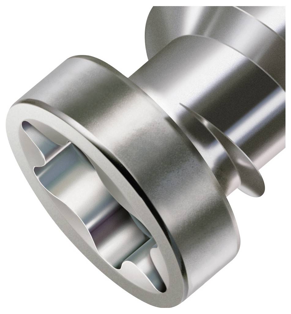 Nahaufnahme einer glänzenden metallischen mechanischen Welle mit gerilltem kreisförmigem Ende und aufgesetztem Bund, gezeigt vor weißem Hintergrund.
