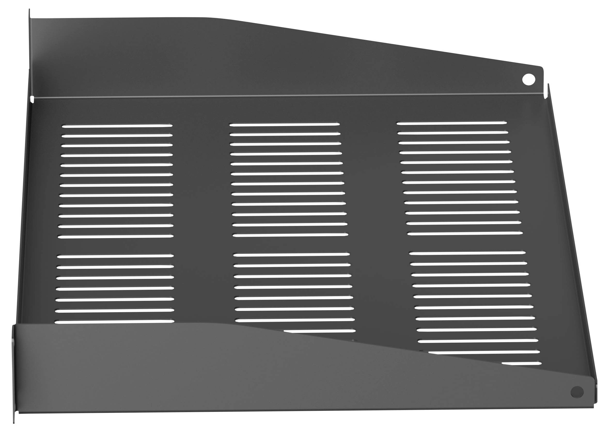 Graues Metall-Lüftungspanel mit horizontalen Schlitzen und Befestigungslöchern, dargestellt auf weißem Hintergrund.