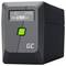 Schwarze USV-Batteriebackup-Einheit mit grünem Netzschalter und Display, das 0 Eingang und 228 Ausgang anzeigt.