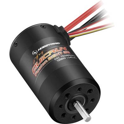 Schwarzer zylindrischer Elektromotor mit freiliegenden Drähten und einer silbernen Welle, dargestellt auf weißem Hintergrund.
