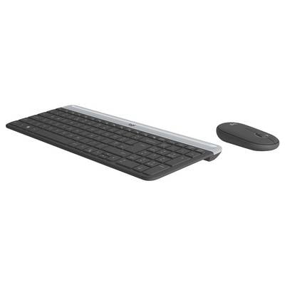 Kabelloses schwarzes Tastatur- und Mausset auf weißem Hintergrund.