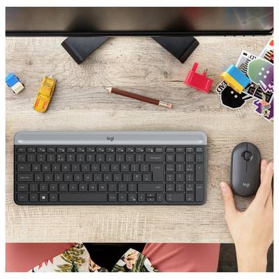 Logitech Slim Combo M Kabellos Tastatur, Maus-Set Geräuscharme Tasten US-Englisch, QWERTY Graphit-1