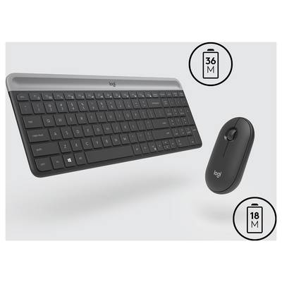 Logitech Slim Combo M Kabellos Tastatur, Maus-Set Geräuscharme Tasten US-Englisch, QWERTY Graphit-4