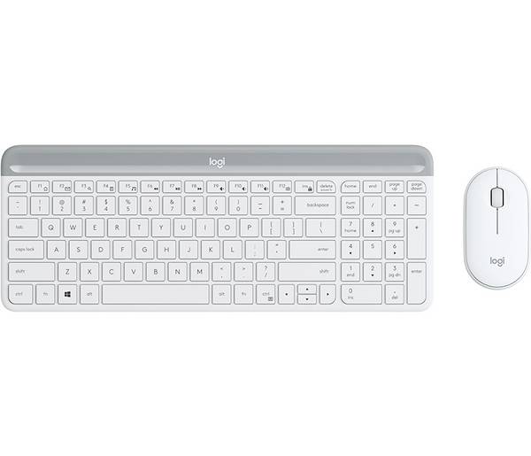 Logitech Slim Combo M Kabellos Tastatur, Maus-Set mit numerischer Tastatur, Integriertes Scrollrad, Geräuscharme Tasten US-Englisch, QWERTY Weiß