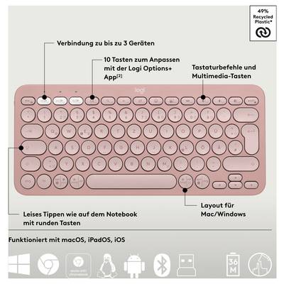 Logitech Pebble 2 Combo Tastatur, Maus-Set Kabellos Optisch Pink 3 Tasten-7