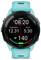 Garmin-Sportuhren mit türkisfarbenem Armband, das Trainingsstatistiken anzeigt: Timer 08:20, Distanz 12,31, Tempo 5:30, Herzfrequenz 140.