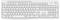 Weiße Logitech-Vollsize-Wireless-Tastatur mit numerischem Tastenfeld, Funktionstasten und Pfeiltasten auf hellem Hintergrund.