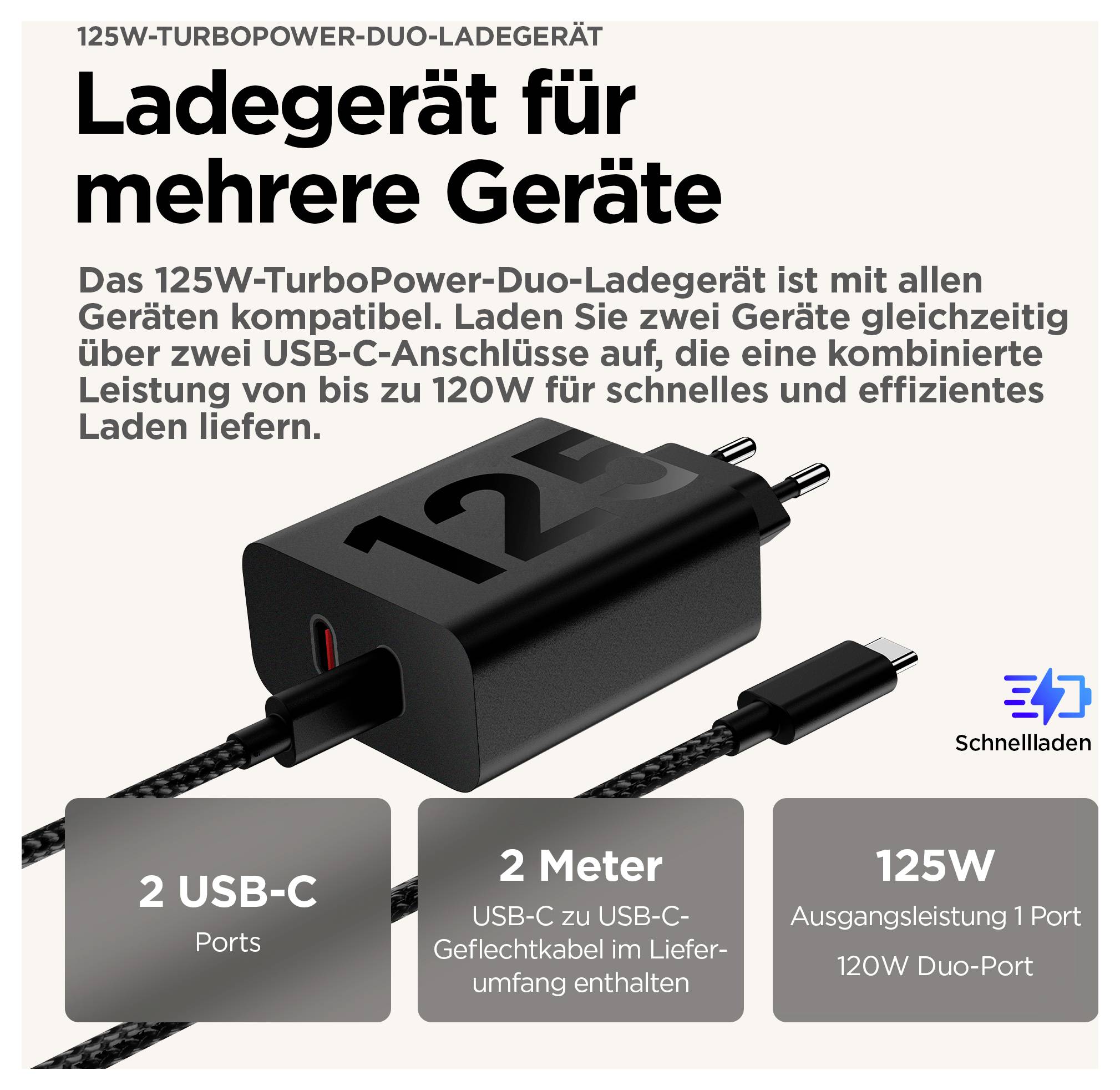 Motorola 125W-TurboPower USB Ladegerät 125 W 1x USB-C® Schwarz GaN-11