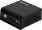 Schwarzer Gigabyte Mini-PC mit frontaler Einschalttaste, USB-C, USB-A, Kopfhörer- und Mikrofonbuchsen sowie seitlicher Belüftung.
