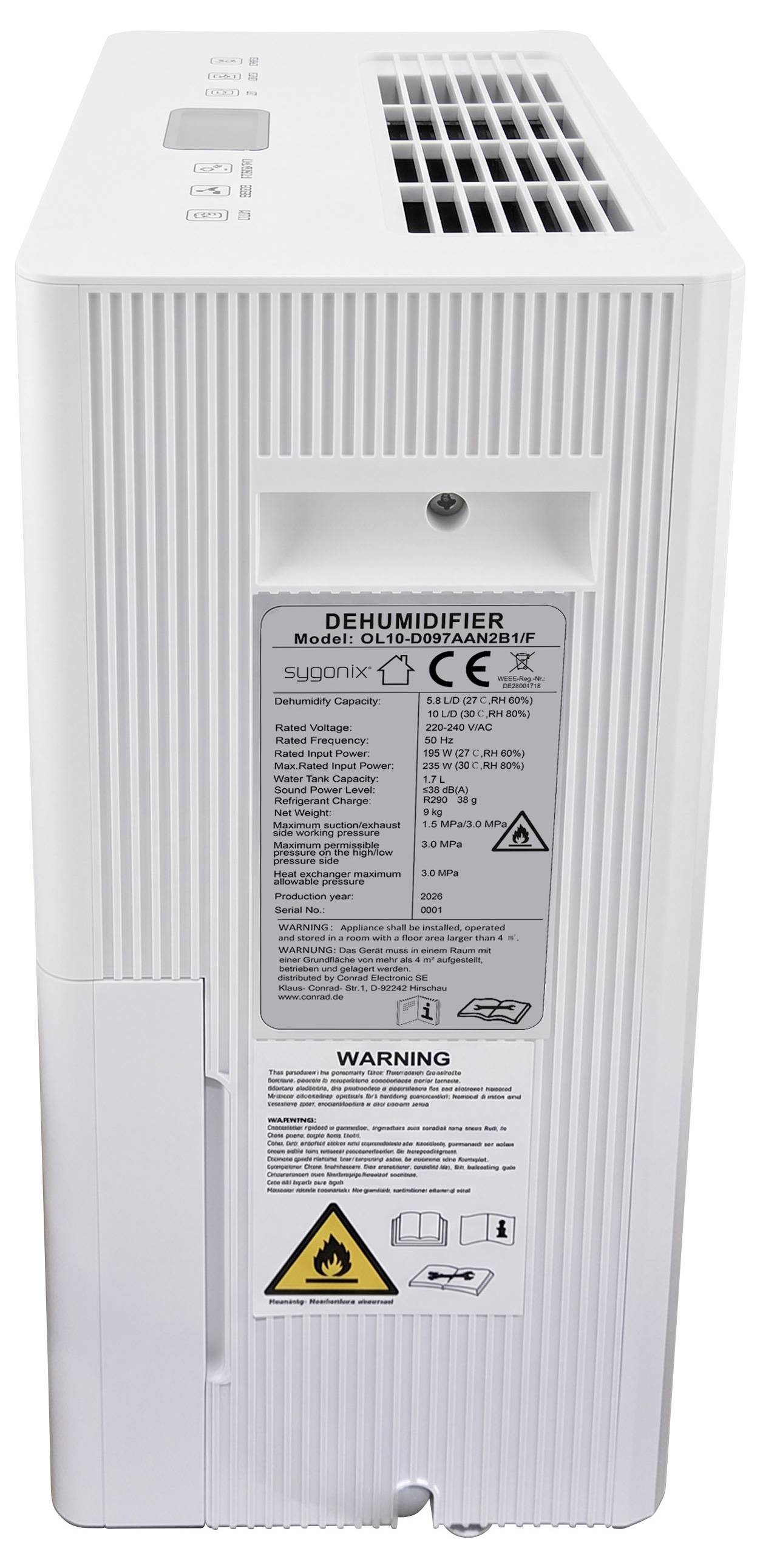 Sygonix Luftentfeuchter 15 m² 210 W 10 l/Tag Weiß-4