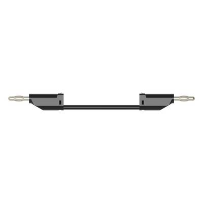 Schwarzes Verbindungskabel mit Metallklemmen an beiden Enden, horizontal auf weißem Hintergrund dargestellt.