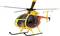 Gelb-braun einsitziger Hubschrauber mit Kufe-Fahrwerk, isoliert auf weißem Hintergrund dargestellt.