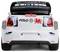 Rückansicht eines weißen Volkswagen Polo Rallye-Autos mit „WALES"-, Volkswagen Financial Services- und rallyworld.com-Branding sowie einem roten walisischen Drachen-Aufkleber.