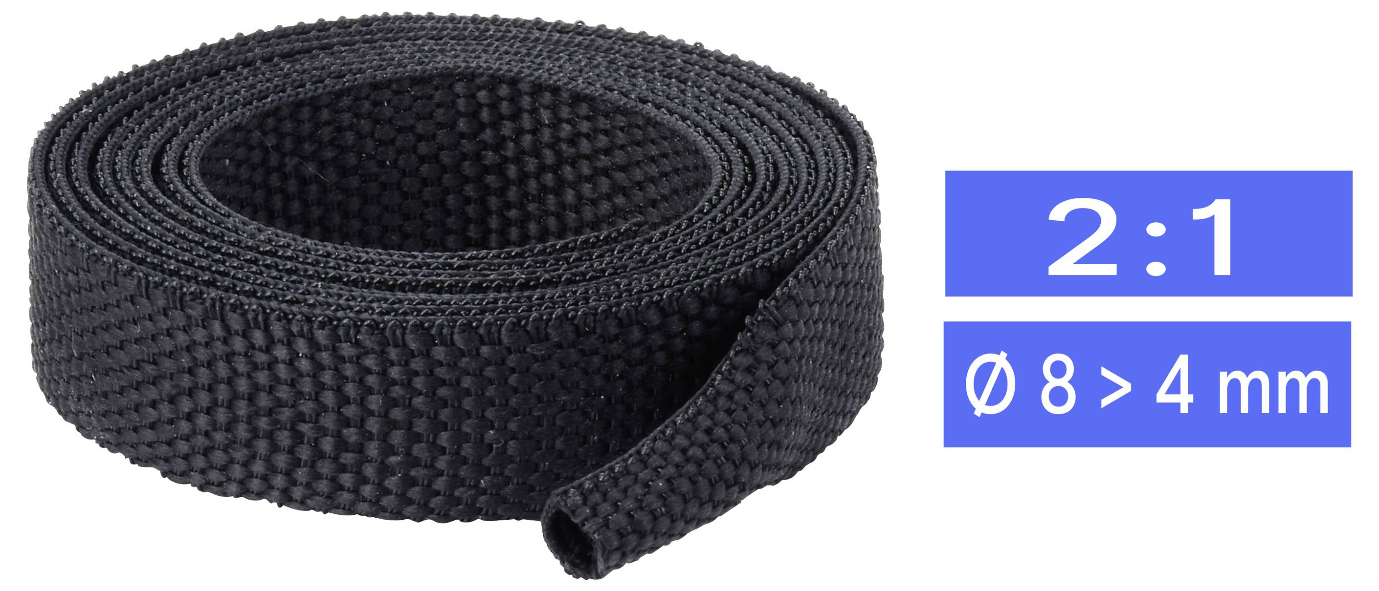 TRU COMPONENTS TC-14976060 Gewebe-Schrumpfschlauch Schwarz 8 mm 4 mm Schrumpfrate:2:1 Meterware