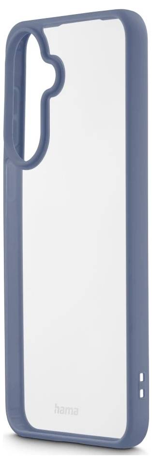 Blau-weißes Smartphone-Hülle mit erhobener, ausgestanzter seitlicher Griffmulde und Kameraöffnung.