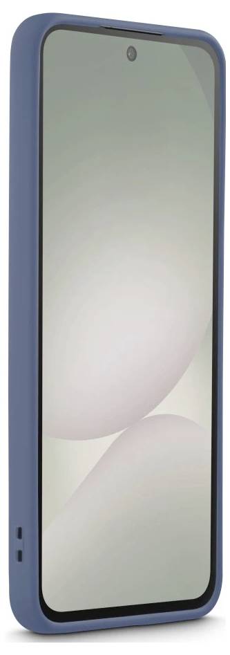 Blaues Smartphone mit leerem Bildschirm, dargestellt in einer Schutzhülle oder Bumper.