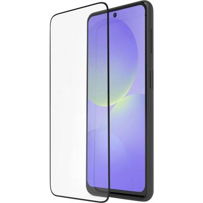 Smartphone mit einer klaren Schutzfolie, die leicht vom Telefon auf weißem Hintergrund getrennt gezeigt wird.