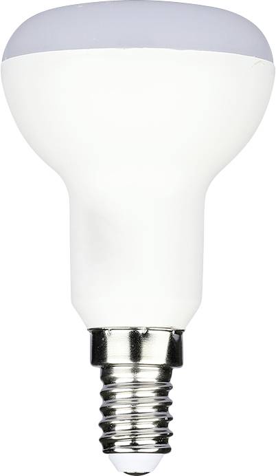 LED-Glühbirne mit einer mattierten weißen Kuppel und silberner Schraubfassung auf neutralem Hintergrund.