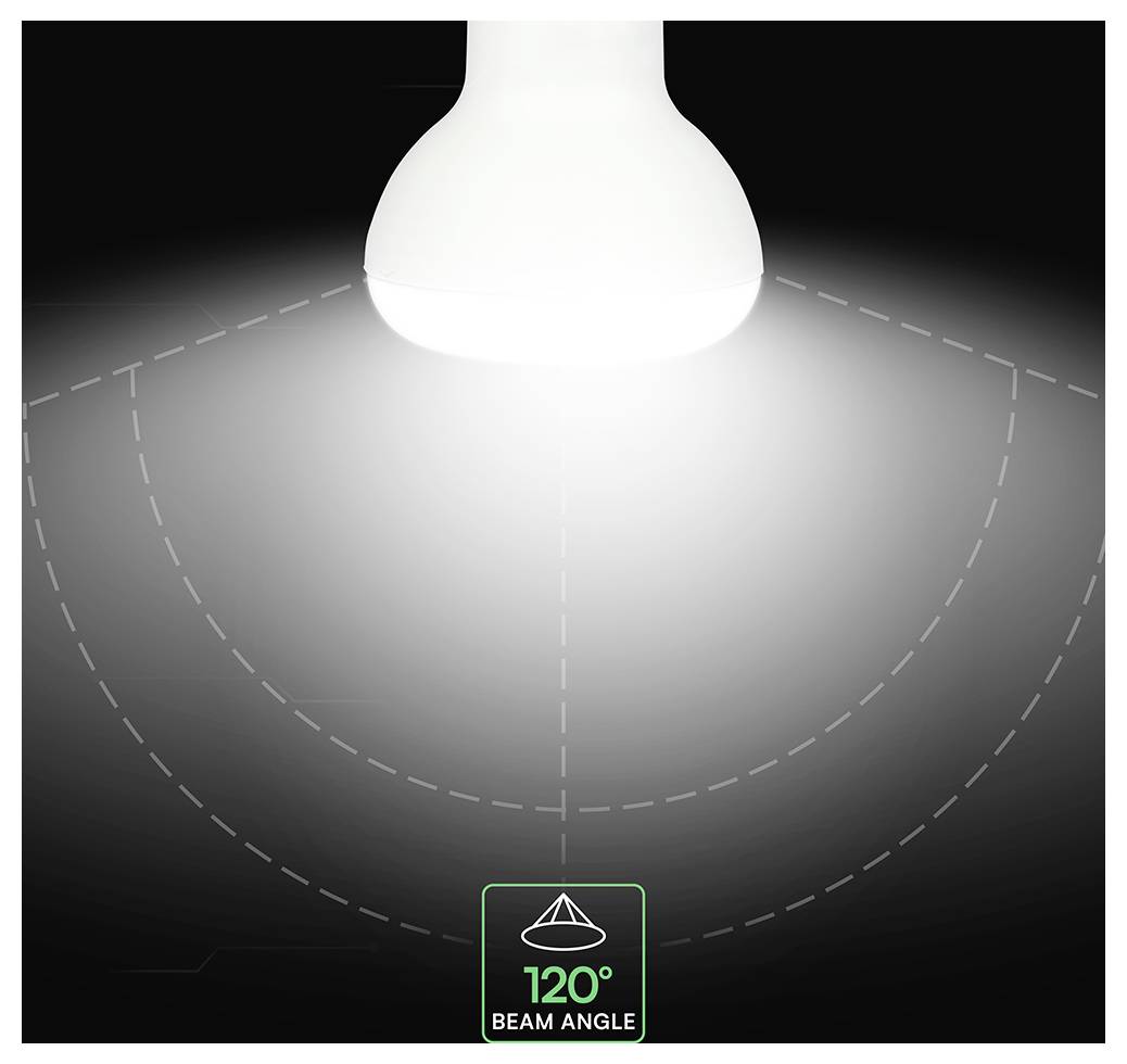Diagramm einer Leuchte mit einem Abstrahlwinkel von 120° und breitem Lichtkegel.