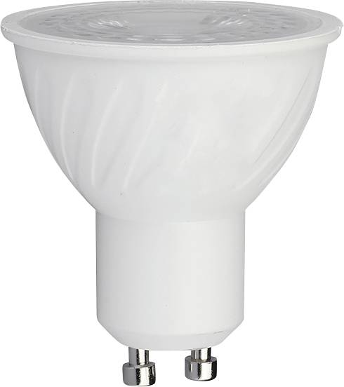 Eine weiße LED-Spotlightbirne mit breiter Reflektorform und Zweipolstecksockel, gezeigt auf einfachem Hintergrund.