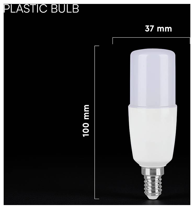 Kunststoffbirnen-Produktbild mit beschrifteten Abmessungen 100 mm hoch und 37 mm breit.